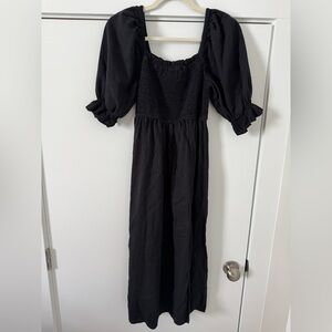 Gap, black puffy sleeved midi dress size small